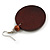 Brown Wooden Round Disk Drop Earrings with Feather Pattern - 70mm Long - view 6