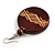 Brown Wooden Round Disk Drop Earrings with Geometric Pattern - 70mm Long - view 4