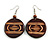 Dark Brown Wooden Round Disk Drop Earrings with Geometric Pattern - 70mm Long - view 2