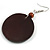 Dark Brown Wooden Round Disk Drop Earrings with Geometric Pattern - 70mm Long - view 5