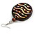 Brown Wooden Round Disk Drop Earrings with Lines and Dots Pattern - 70mm Long - view 5