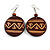Dark Brown Wooden Round Disk Drop Earrings with Arrow Pattern - 70mm Long - view 2
