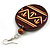 Dark Brown Wooden Round Disk Drop Earrings with Arrow Pattern - 70mm Long - view 5