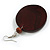 Dark Brown Wooden Round Disk Drop Earrings with Arrow Pattern - 70mm Long - view 6