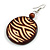 Dark Brown Wooden Round Disk Drop Earrings with Curvy Lines Pattern - 70mm Long - view 4
