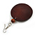 Dark Brown Wooden Round Disk Drop Earrings with Curvy Lines Pattern - 70mm Long - view 5