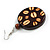 Brown Wooden Round Disk Drop Earrings with Coffee Beans Motif - 70mm Long - view 5