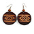 Brown Wooden Round Disk Drop Earrings with Tribal Motif - 70mm Long - view 2