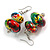 Colour Fusion Wooden Double Bead Drop Earrings (Multicoloured) - 55mm L - view 2
