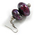 Purple/Black/Silver/Red Colour Fusion Wooden Double Bead Drop Earrings - 55mm L - view 2