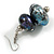 Black/Blue/Silver/White/Purple Colour Fusion Wooden Double Bead Drop Earrings - 55mm L - view 4