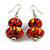 Red/ Black/ Yellow Colour Fusion Wooden Double Bead Drop Earrings - 55mm L - view 2