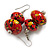 Red/ Black/ Yellow Colour Fusion Wooden Double Bead Drop Earrings - 55mm L - view 1