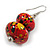 Red/ Black/ Yellow Colour Fusion Wooden Double Bead Drop Earrings - 55mm L - view 5