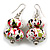 White/Red/ Black/ Green Colour Fusion Wooden Double Bead Drop Earrings - 55mm L - view 2