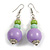 Graduated Lilac/Mint/Lime Green Painted Wood Bead Drop Earings - 65mm Long - view 2