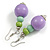 Graduated Lilac/Mint/Lime Green Painted Wood Bead Drop Earings - 65mm Long - view 4