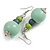 Graduated Grey/Mint/Lime Green Painted Wood Bead Drop Earings - 65mm Long
