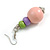 Graduated Pink/Lime Green/Lilac Painted Wood Bead Drop Earings - 65mm Long - view 5