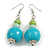 Graduated Turquoise/Mint/Lime Green Painted Wood Bead Drop Earings - 65mm Long - view 2