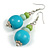 Graduated Turquoise/Mint/Lime Green Painted Wood Bead Drop Earings - 65mm Long - view 4