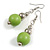 Lime Green Painted Wood and Silver Acrylic Bead Drop Earrings - 55mm L - view 4