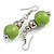 Lime Green Painted Wood and Silver Acrylic Bead Drop Earrings - 55mm L - view 2