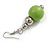 Lime Green Painted Wood and Silver Acrylic Bead Drop Earrings - 55mm L - view 5
