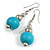 Turquoise Painted Wood and Silver Acrylic Bead Drop Earrings - 55mm L - view 4