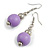 Lilac Purple Painted Wood and Silver Acrylic Bead Drop Earrings - 55mm L - view 4