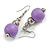 Lilac Purple Painted Wood and Silver Acrylic Bead Drop Earrings - 55mm L