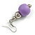 Lilac Purple Painted Wood and Silver Acrylic Bead Drop Earrings - 55mm L - view 5