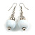 White Painted Wood and Silver Acrylic Bead Drop Earrings - 55mm L - view 2