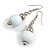 White Painted Wood and Silver Acrylic Bead Drop Earrings - 55mm L - view 4
