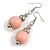 Pastel Pink Painted Wood and Silver Acrylic Bead Drop Earrings - 55mm L - view 4
