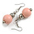 Pastel Pink Painted Wood and Silver Acrylic Bead Drop Earrings - 55mm L - view 2