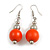 Orange Painted Wood and Silver Acrylic Bead Drop Earrings - 55mm L - view 2