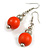 Orange Painted Wood and Silver Acrylic Bead Drop Earrings - 55mm L - view 4