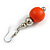 Orange Painted Wood and Silver Acrylic Bead Drop Earrings - 55mm L - view 5