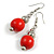Red Painted Wood and Silver Acrylic Bead Drop Earrings - 55mm L - view 4