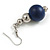 Dark Blue Painted Wood and Silver Acrylic Bead Drop Earrings - 55mm L - view 4