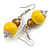 Banana Yellow/ Bronze Painted Double Bead Wood Drop Earrings - 55mm Long - view 2