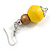 Banana Yellow/ Bronze Painted Double Bead Wood Drop Earrings - 55mm Long - view 4