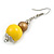 Banana Yellow/ Bronze Painted Double Bead Wood Drop Earrings - 55mm Long - view 5