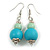 Turquoise/ Mint Painted Double Bead Wood Drop Earrings - 55mm Long - view 2