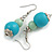 Turquoise/ Mint Painted Double Bead Wood Drop Earrings - 55mm Long