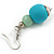 Turquoise/ Mint Painted Double Bead Wood Drop Earrings - 55mm Long - view 4