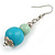 Turquoise/ Mint Painted Double Bead Wood Drop Earrings - 55mm Long - view 5