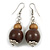 Brown/ Bronze Painted Double Bead Wood Drop Earrings - 55mm Long - view 2