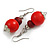 Red Painted Double Bead Wood Drop Earrings - 55mm Long